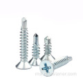 Blue White Zinc Cross Groove Countersunk Ketua Pengendalian Sendiri Dan Mengetuk Skru Salib Bertekuk Countersunk Head Drilling Screw